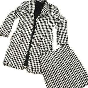 FOLIO Vintage Wool Blend Houndstooth Long Jacket and Skirt 2 pc. Set.